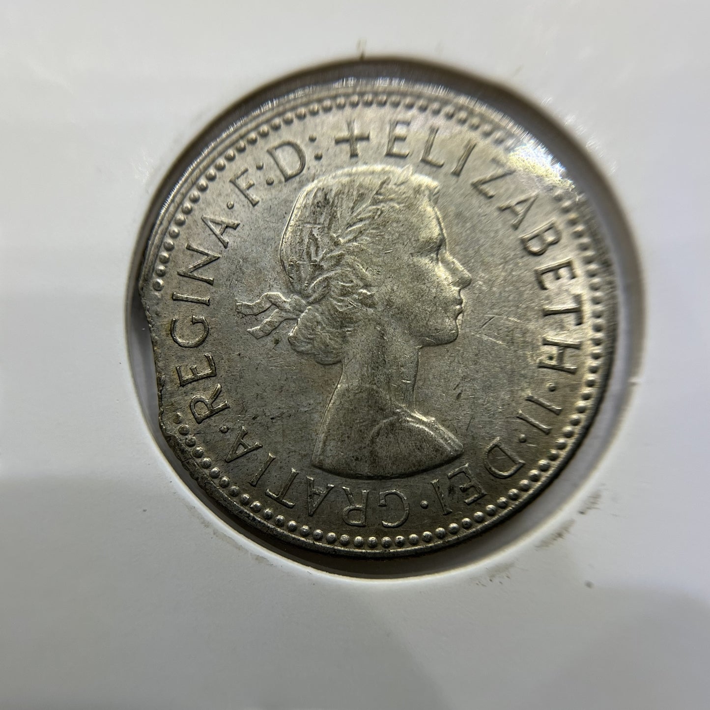 1961 Shilling Error Coin - Clipped Planchet Rim Bite - Silver Elizabeth II