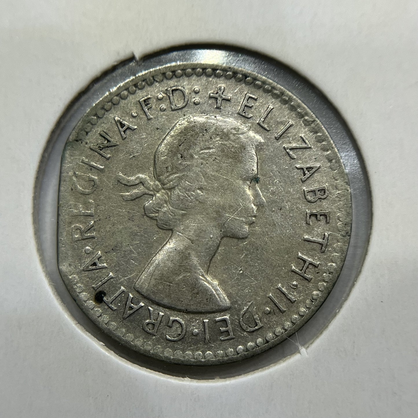 1956 Threepence Error Coin - Straight Clipped Planchet Rim Bite - Silver
