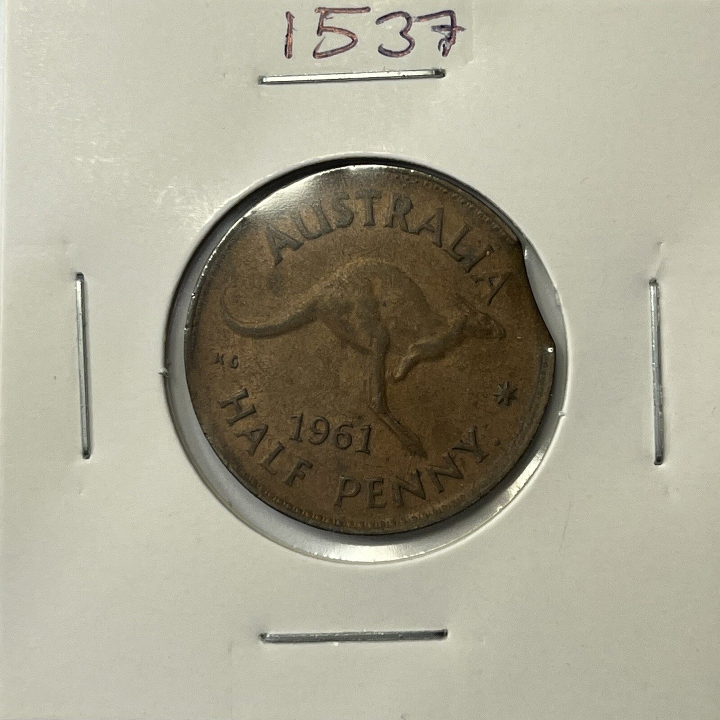 1961 Half Penny Coin - Clipped Planchet Rim Bite Error - Scarce Predecimal Clip