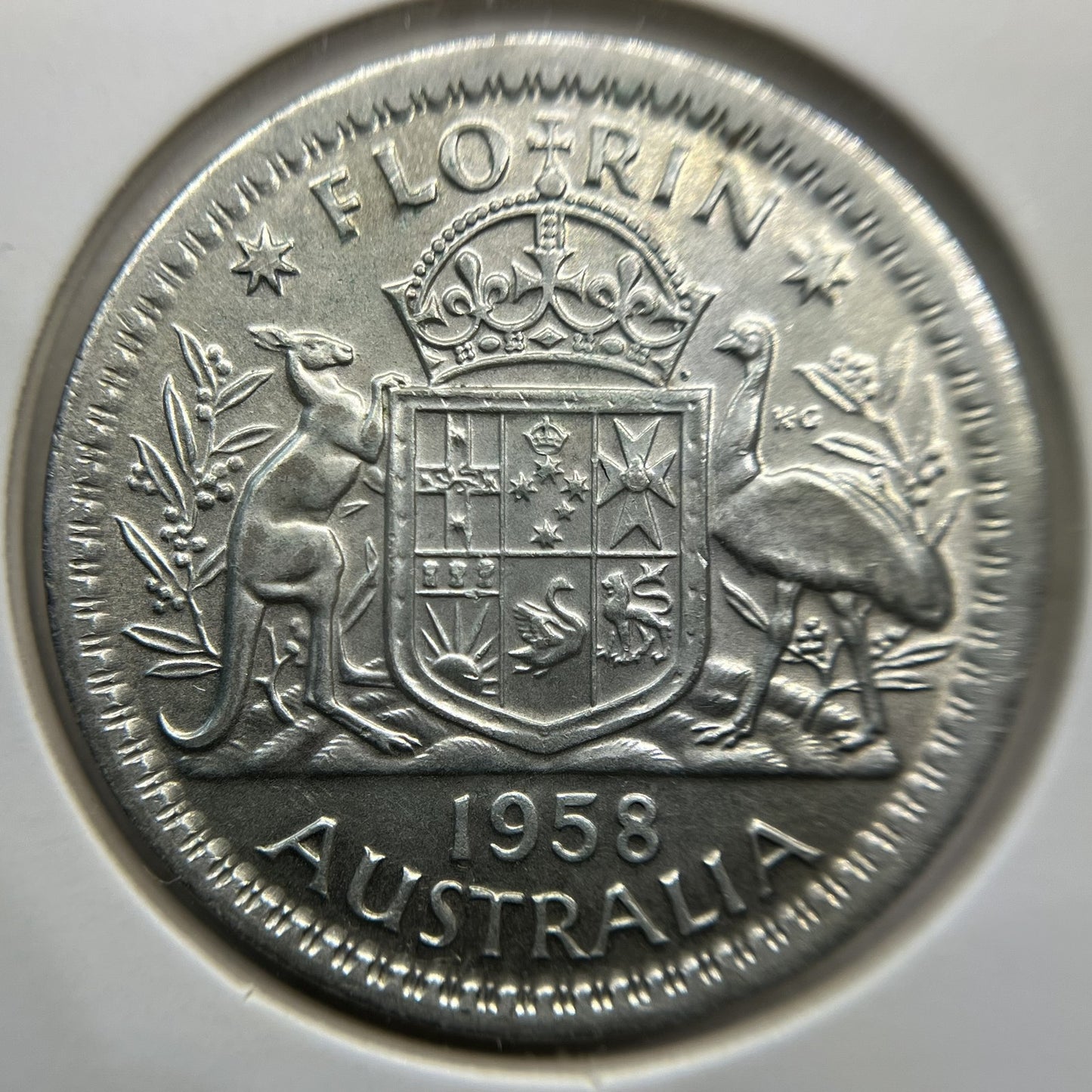 1958 Florin Error Coin - Broad Strike Out of Collar aUNC - Silver lizabeth II