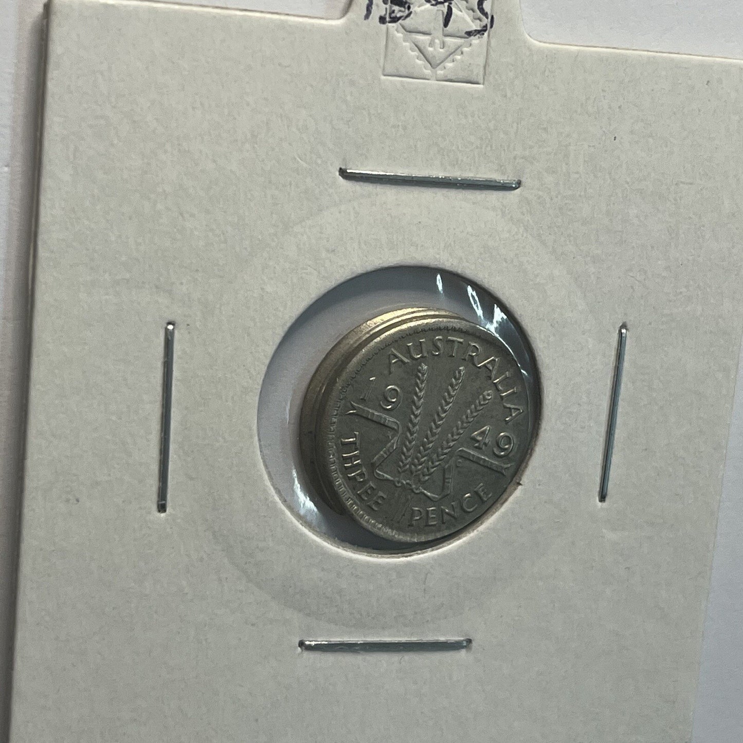 1949 Threepence Coin - Off Centre Misstrike Error HUGE LIP Struck out of Collar