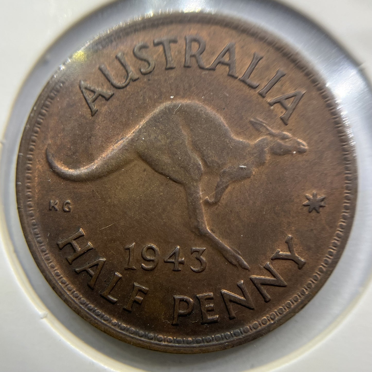 1943 Half Penny Coin - almost Uncirculated - George VI Predecimal Australian