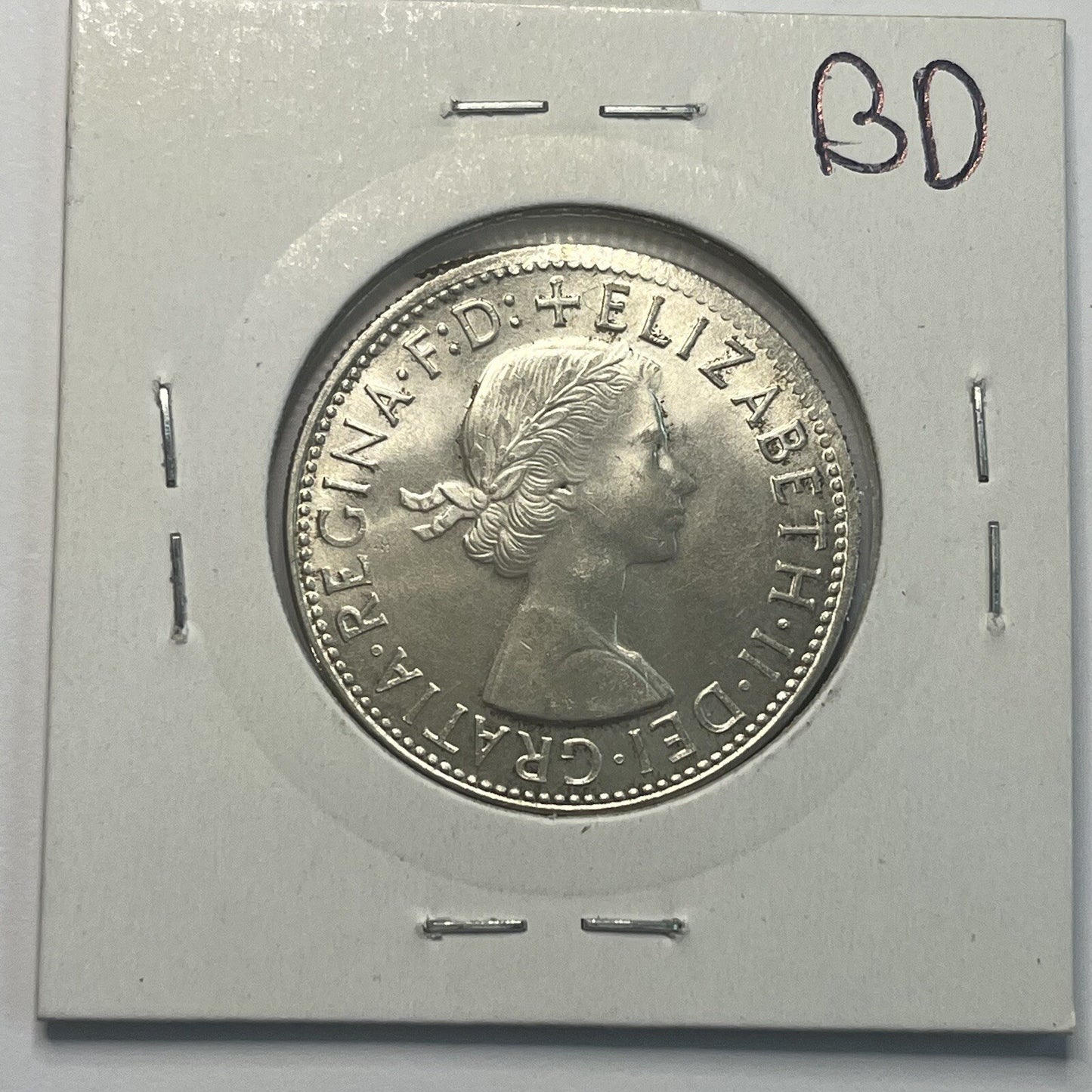 1963 Florin Coin - UNC Off Centre Misstrike Error LIP - Scarce Predecimal Collar
