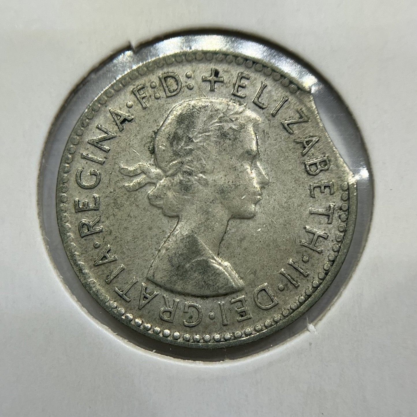 1962 Threepence Error Coin - Clipped Planchet Rim Bite Fine - Silver