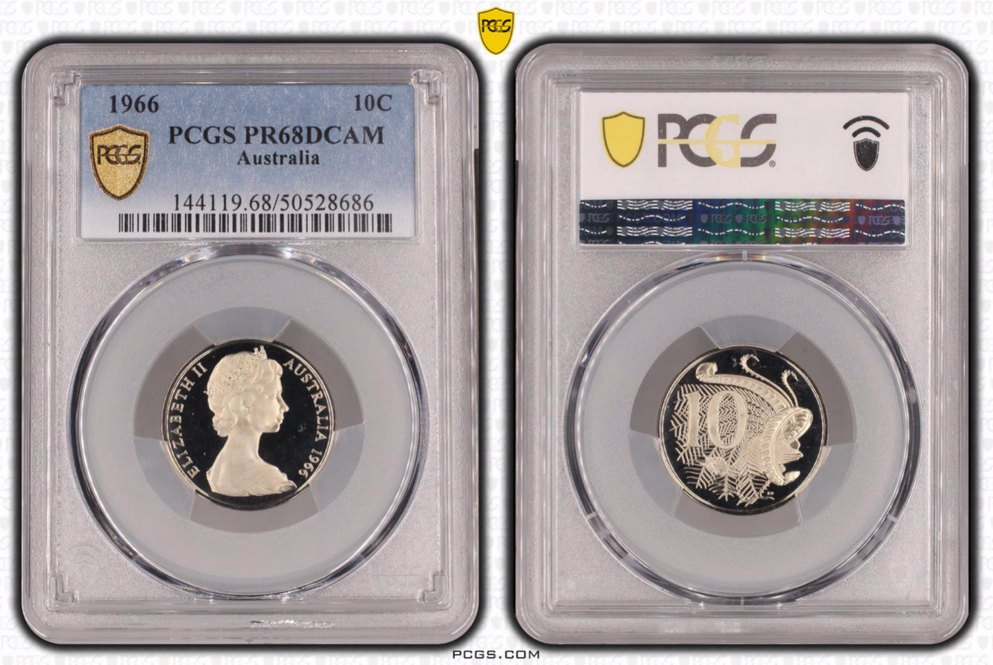 1966 Ten 10 Cent Coin - PCGS PR68DCAM - Proof Graded Elizabeth II Slab