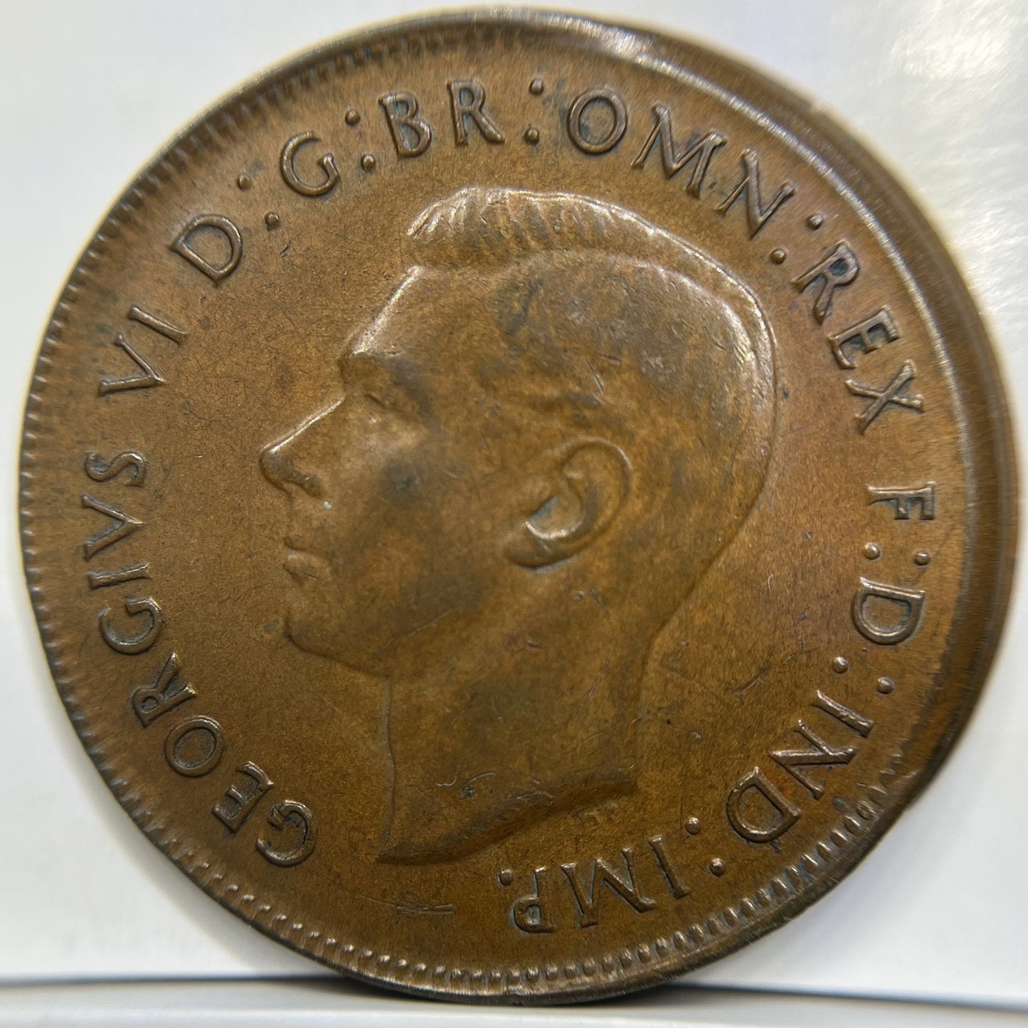 1948 Penny Error Coin - Major Struck out of Collar with Lip EF - Scarce