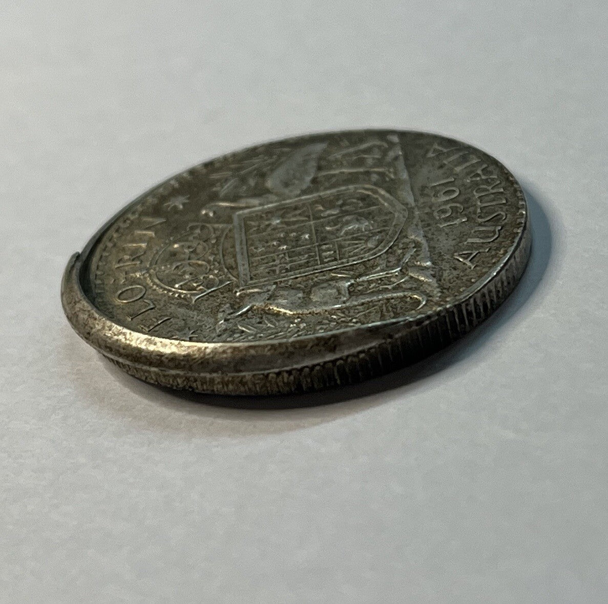 1961 Florin Coin - Off Centre Misstrike Error HUGE LIP Struck out of Collar
