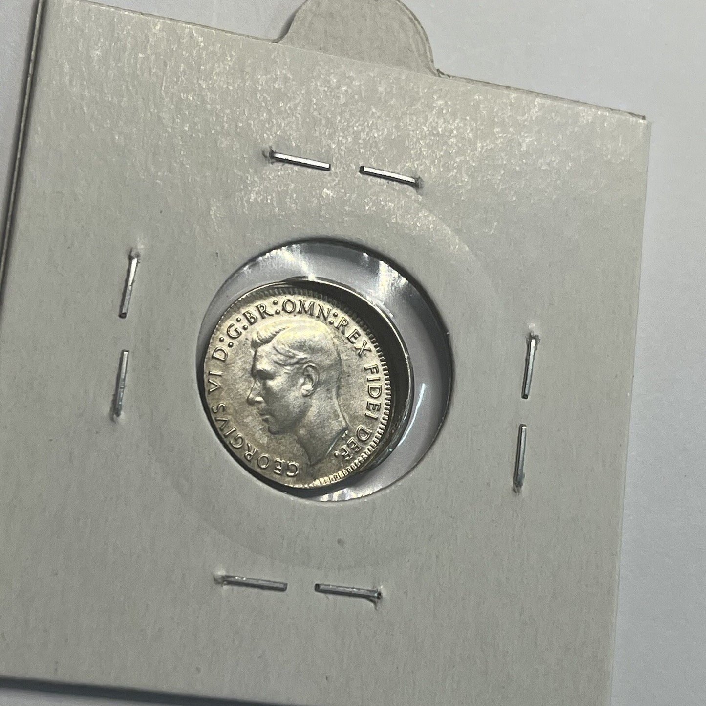 1949 Threepence Coin - Off Centre Misstrike Error HUGE LIP Struck out of Collar