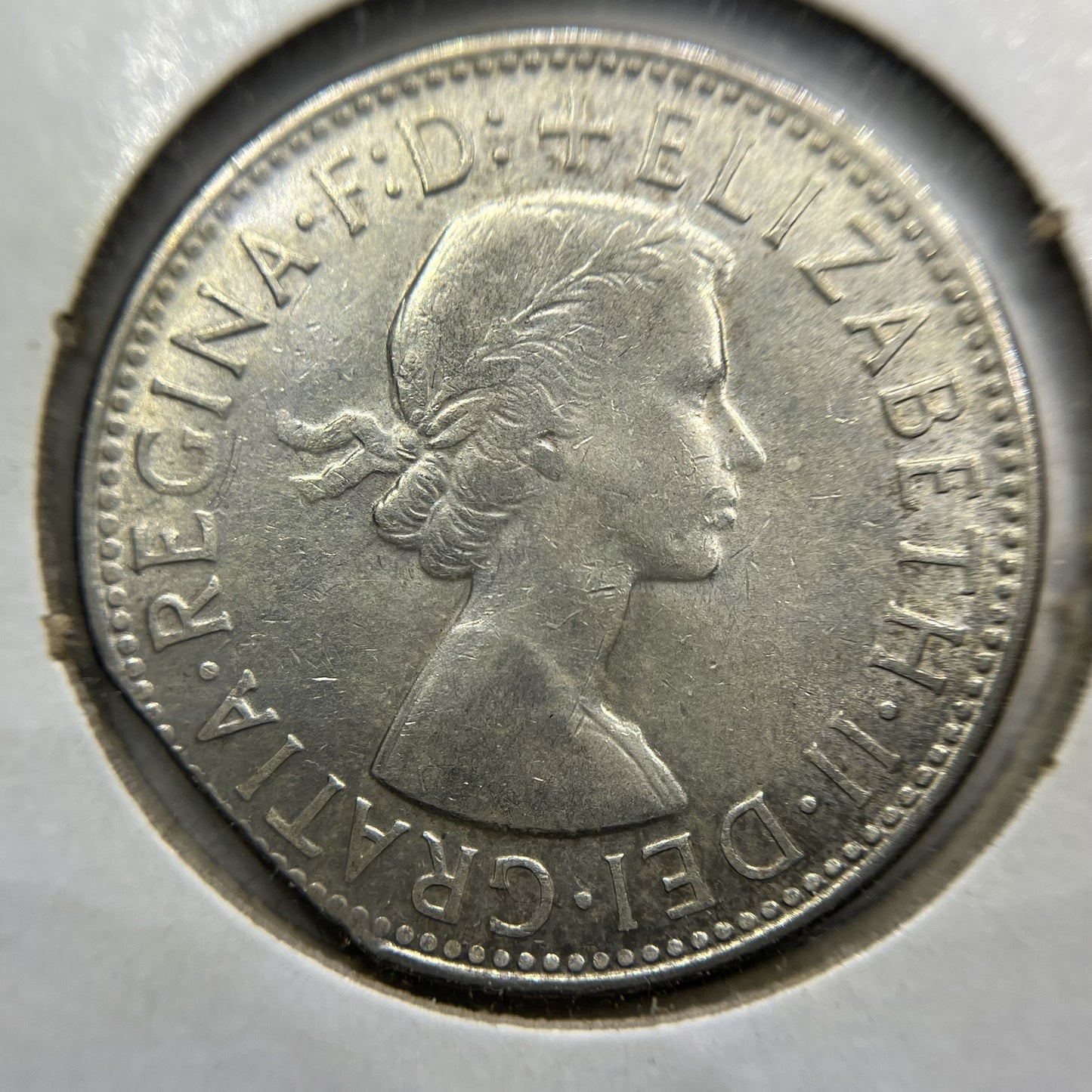 1963 Florin Error Coin - Clipped Planchet Straight Rim Bite- Silver Elizabeth II