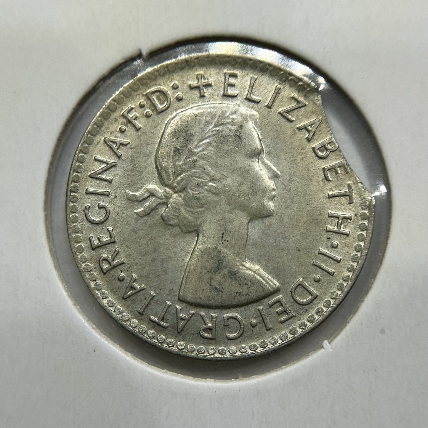 1963 Threepence Error Coin - Clipped Planchet Rim Bite EF - Silver