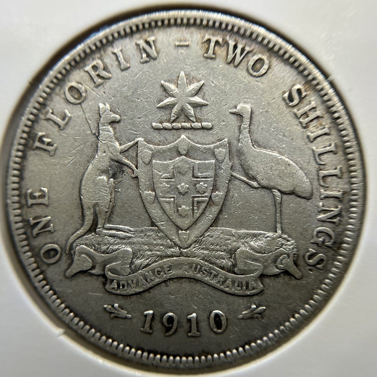 1910 Florin Coin - almost Very Fine - Edward VII Silver Predecimal First Year
