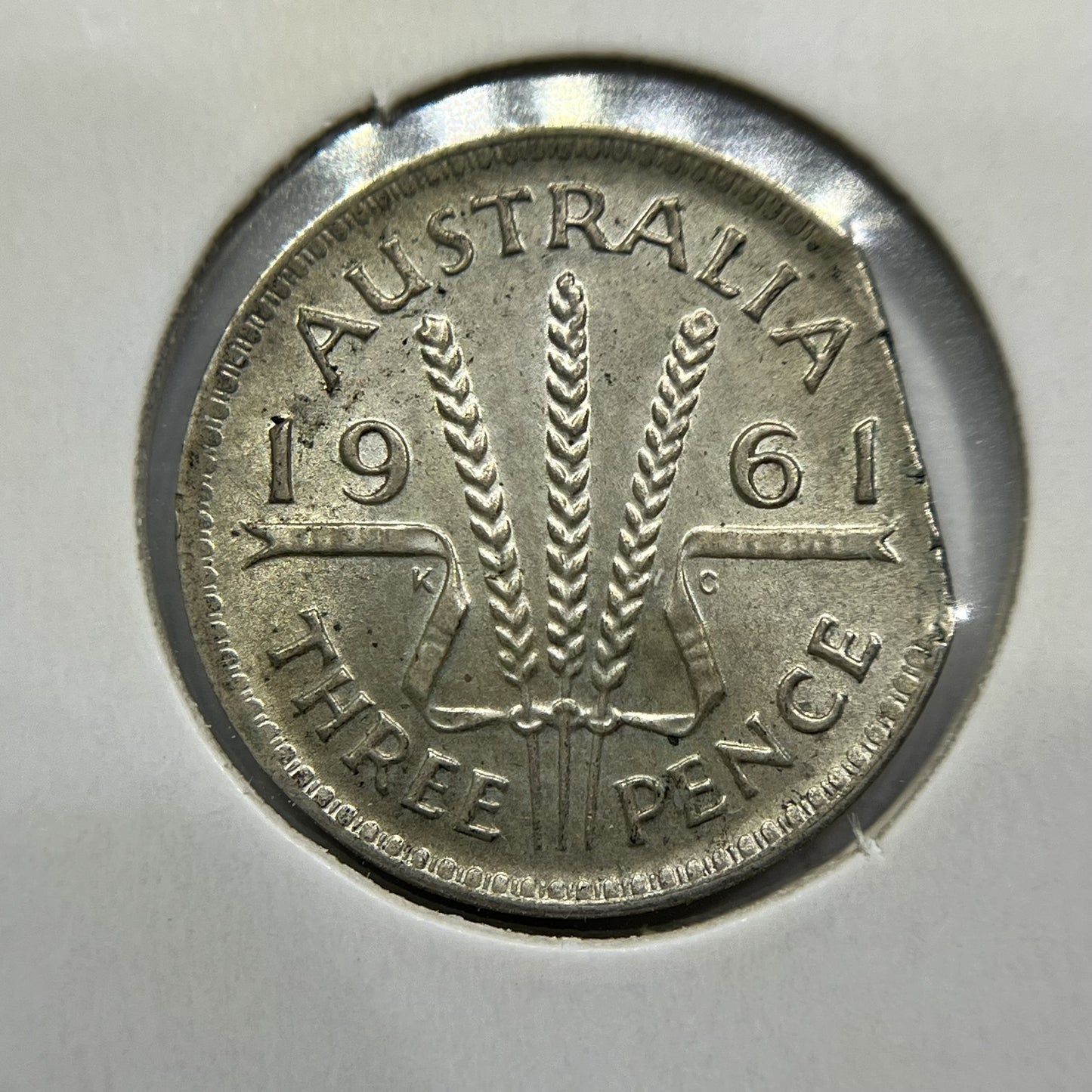 1961 Threepence Error Coin - Straight Clipped Planchet Rim Bite aUNC - Silver