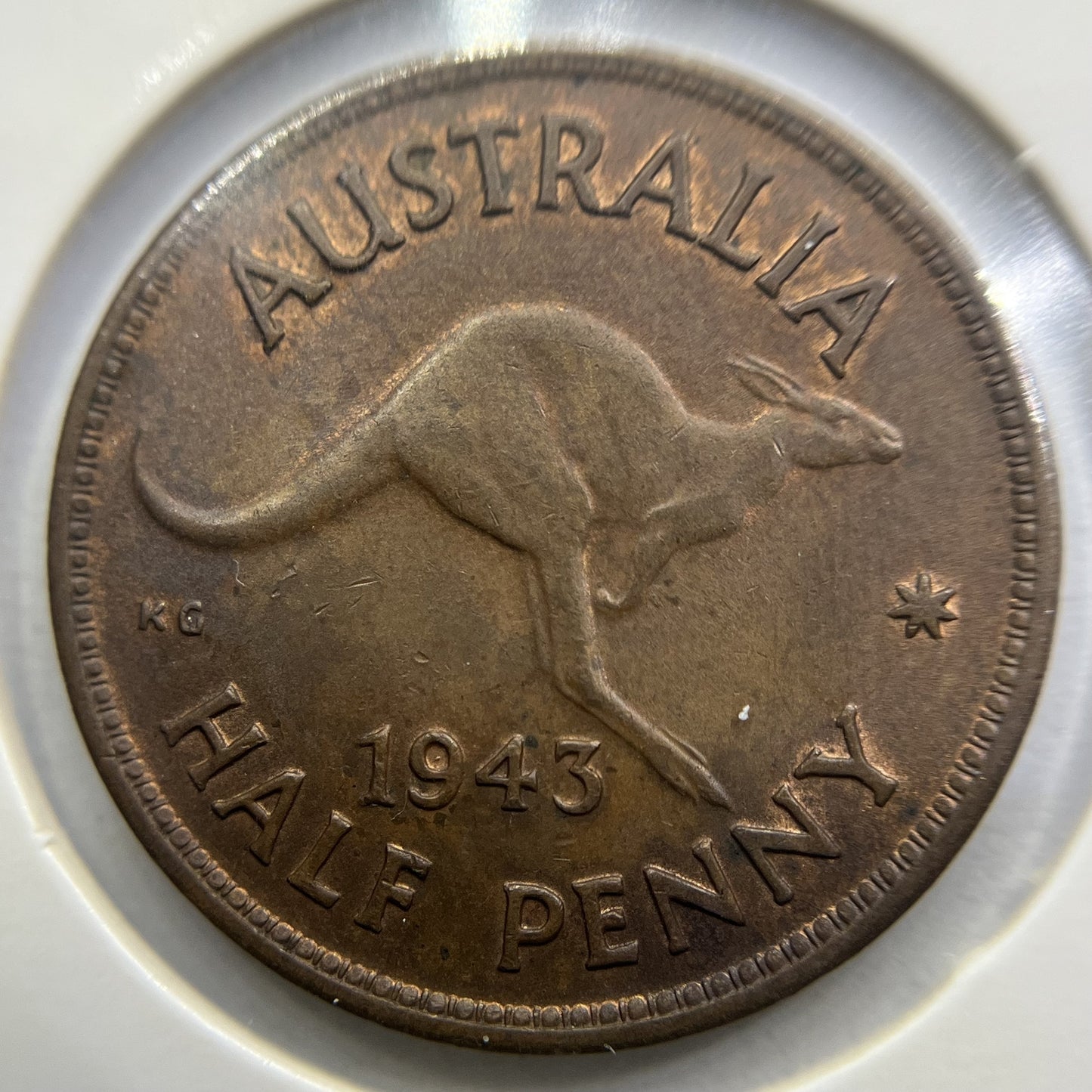 1943 Half Penny Coin - almost Uncirculated - George VI Predecimal Australian
