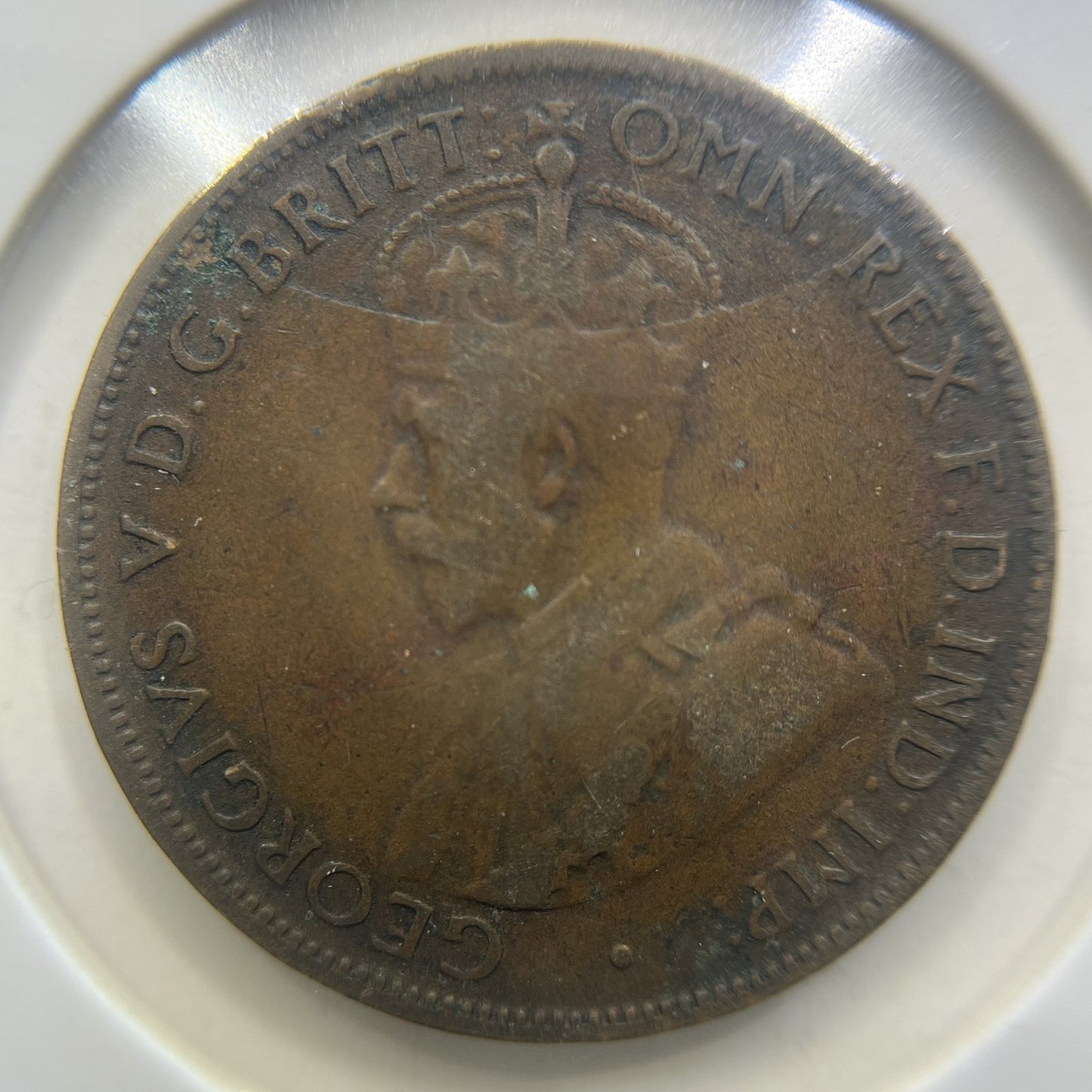 1926 Half Penny Error Coin - Half Moon Fine - Predecimal George V