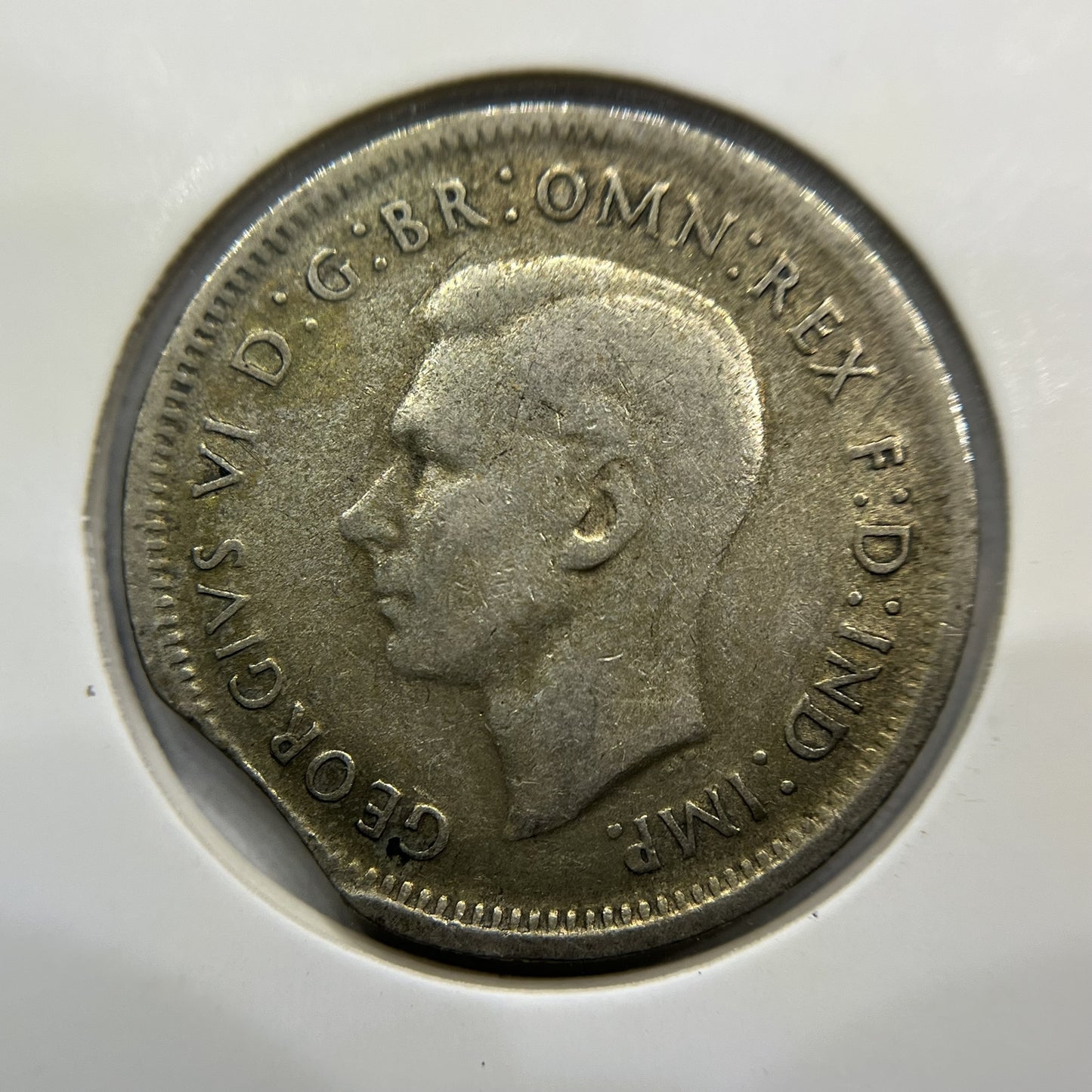 1948 Shilling Error Coin - Clipped Planchet Large Rim Bite G - Silver George VI