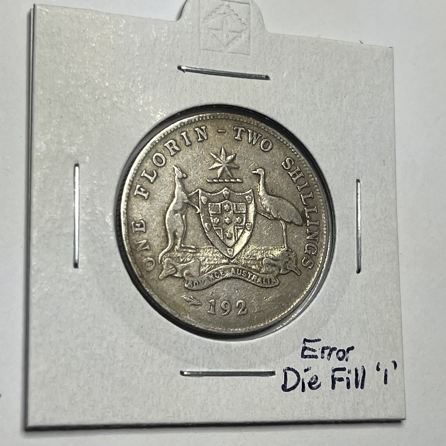 1921 Florin Coin - Die Fill Error "191?" - almost Very Fine - Good Date Silver