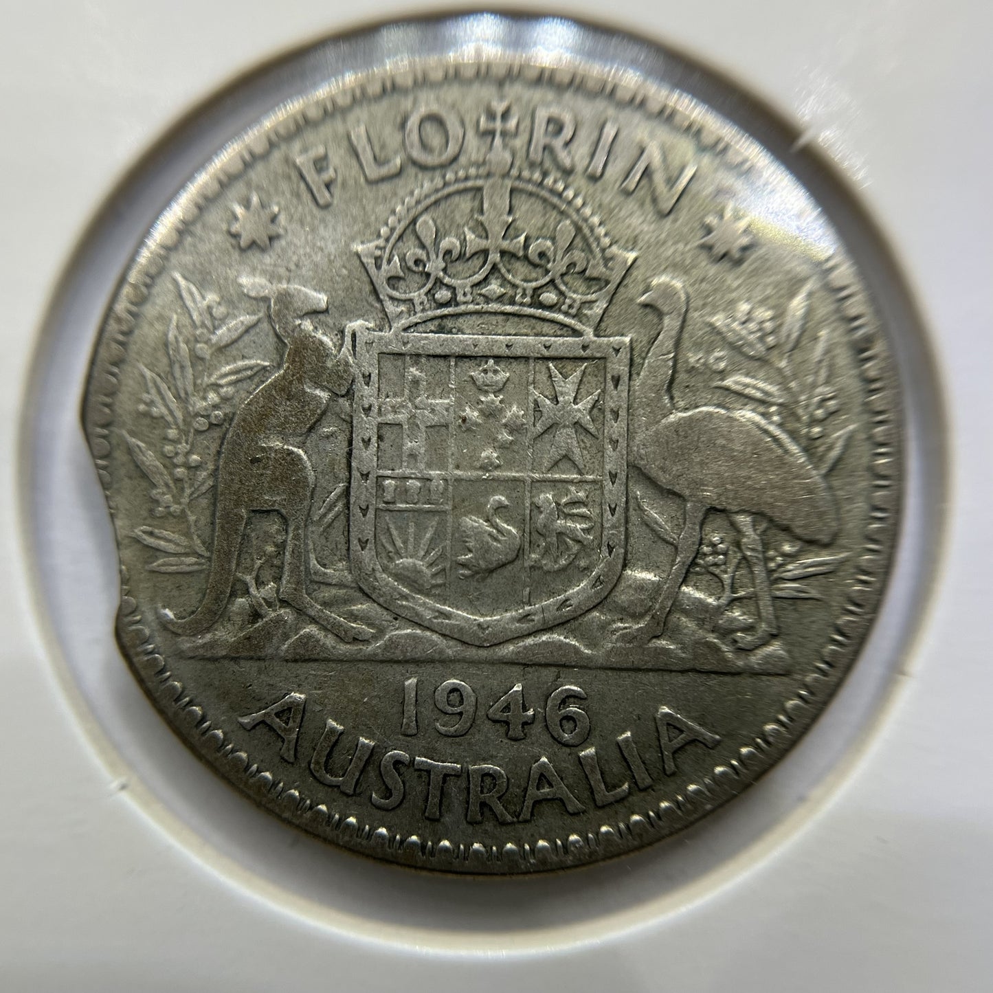 1946 Florin Error Coin - Clipped Planchet Rim Bite - Silver George VI