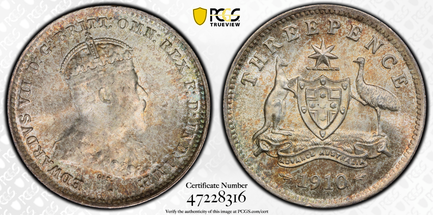 1910 Threepence Coin - PCGS MS66 - GEM Uncirculated Only 13 Graded Higher!!