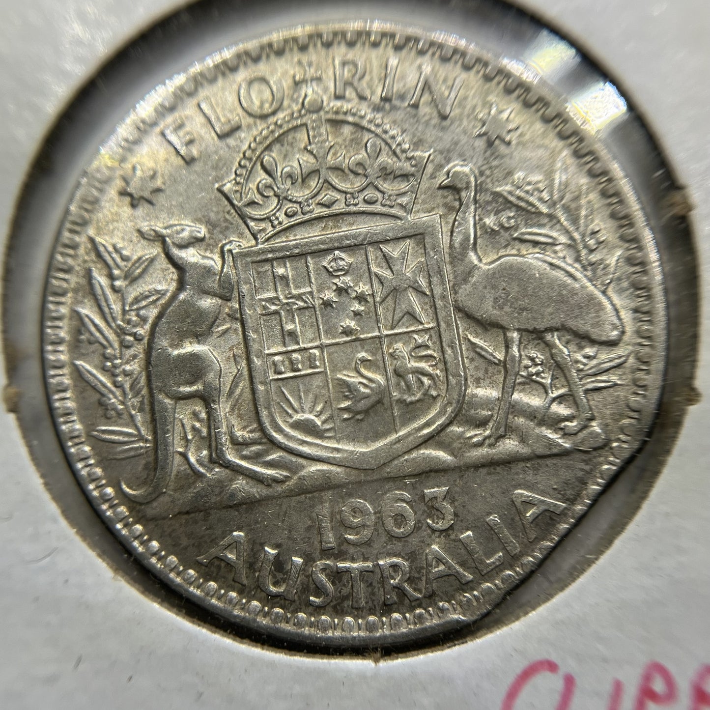 1963 Florin Error Coin - Clipped Planchet Straight Rim Bite- Silver Elizabeth II