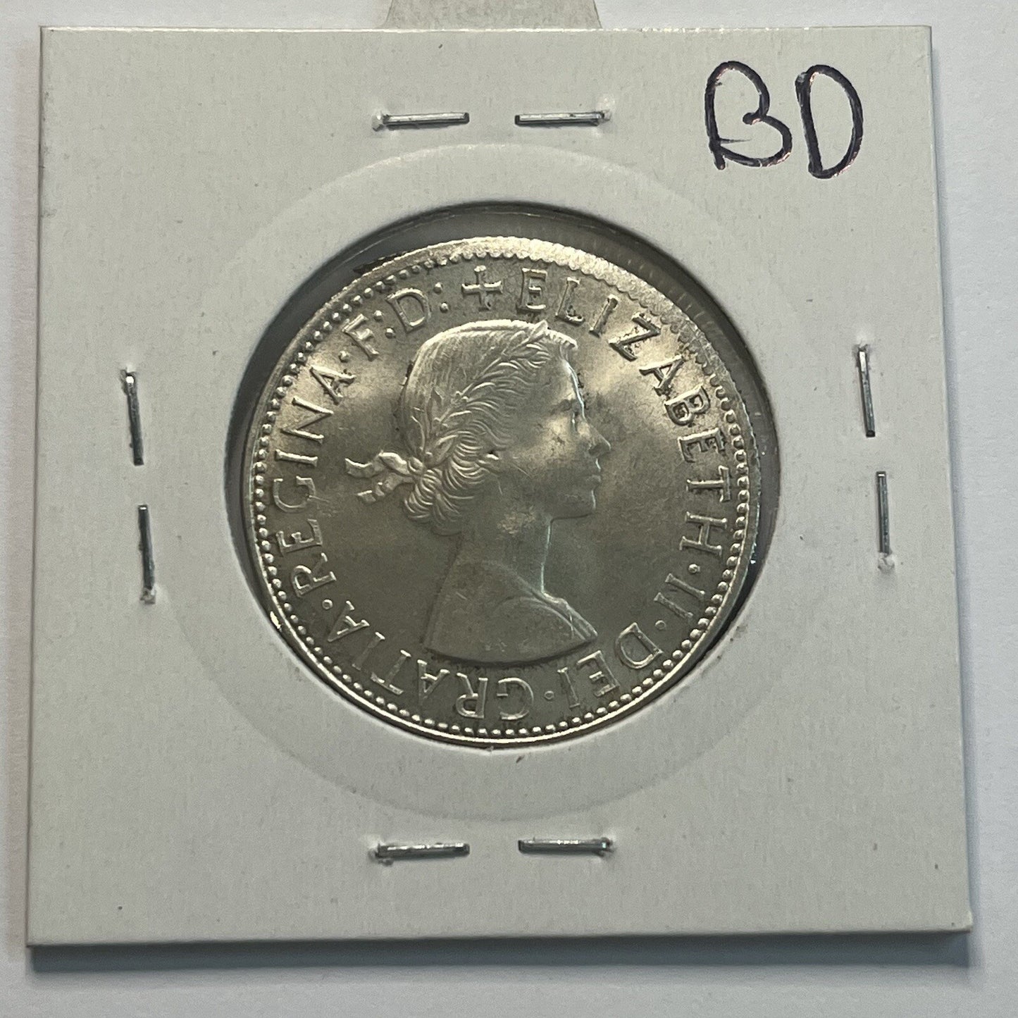 1963 Florin Coin - UNC Off Centre Misstrike Error LIP - Scarce Predecimal Collar