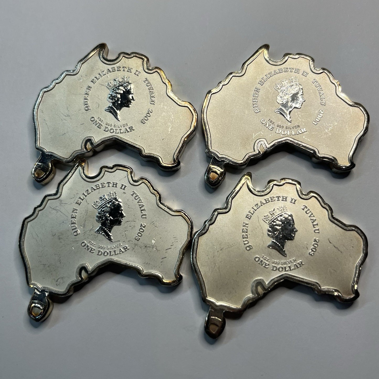 4x 2003 Tuvalu $1 Dollar Australia Coins - Proof Coloured - 4 Ounces Fine Silver