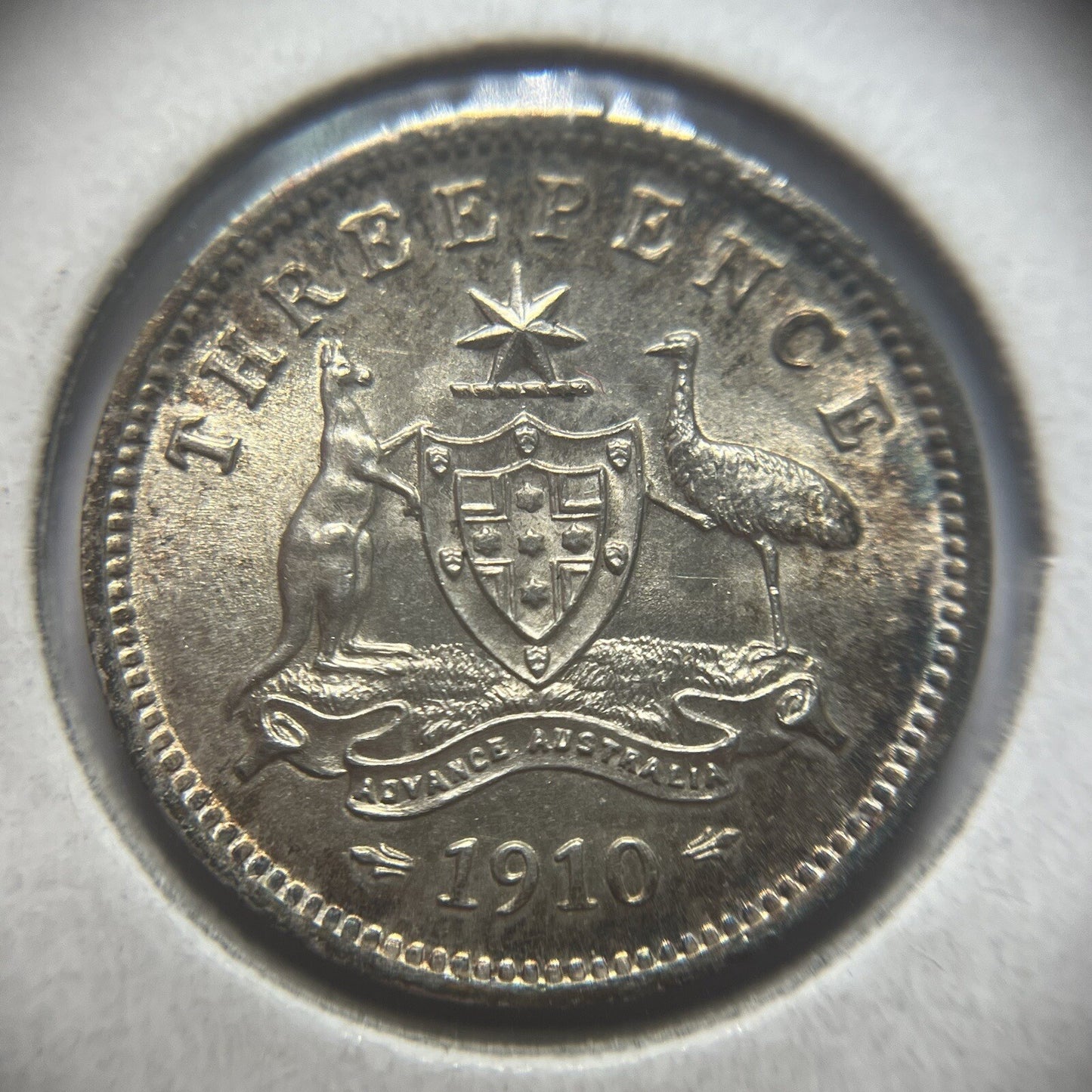 1910 Threepence Coin - Uncirculated Beautiful Toning - Silver Edward VII