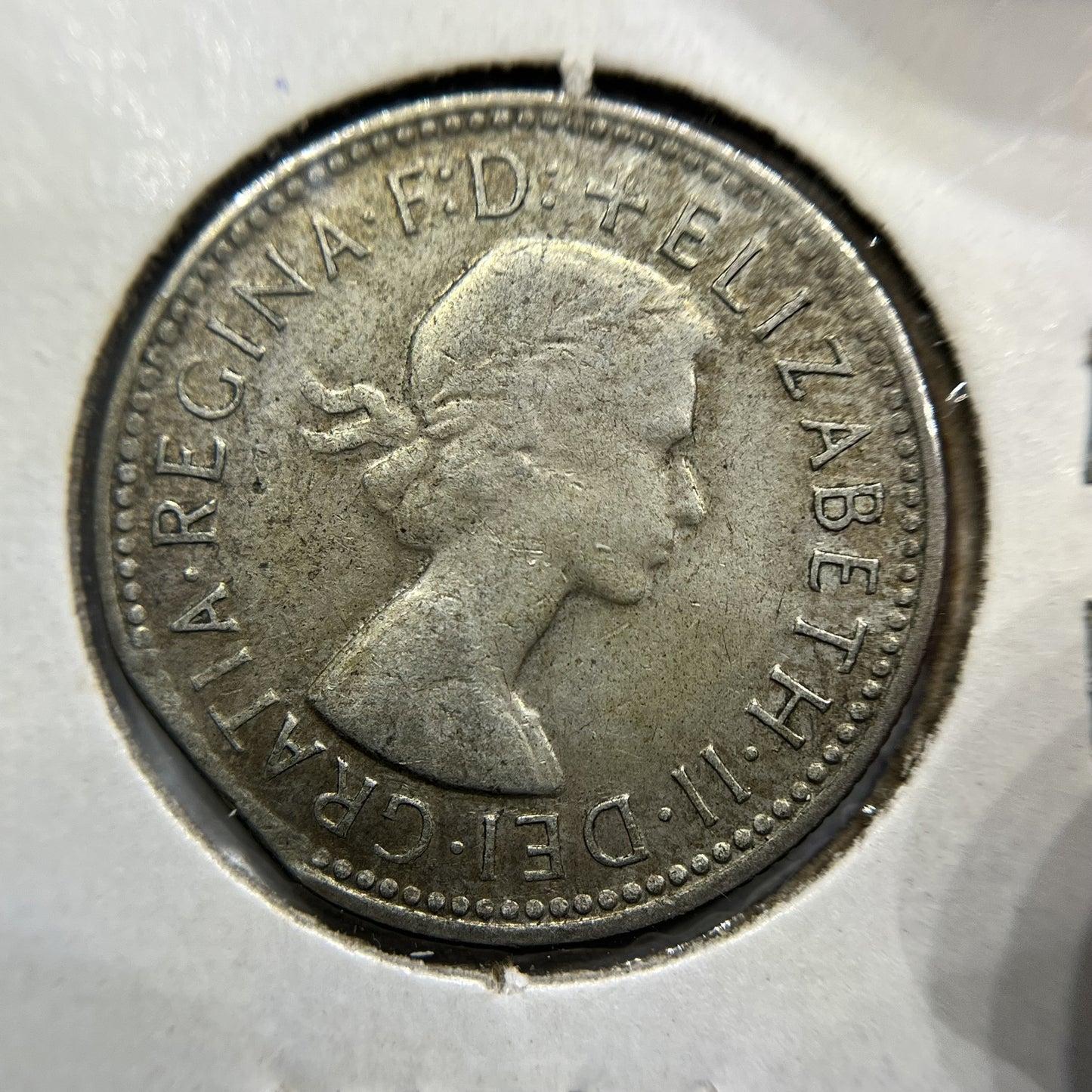 1961 Shilling Error Coin - Clip Planchet Straight Rim Bite - Silver Elizabeth II