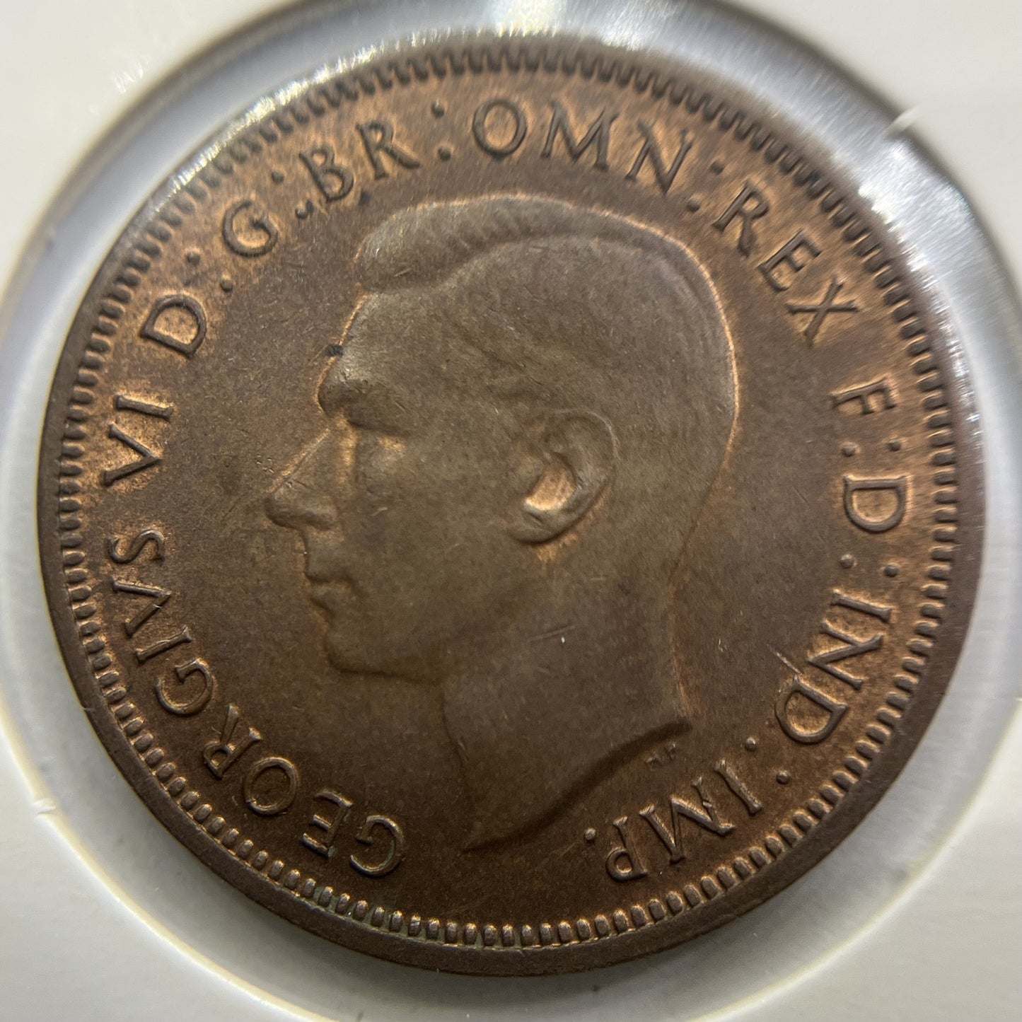 1943 Half Penny Coin - almost Uncirculated - George VI Predecimal Australian
