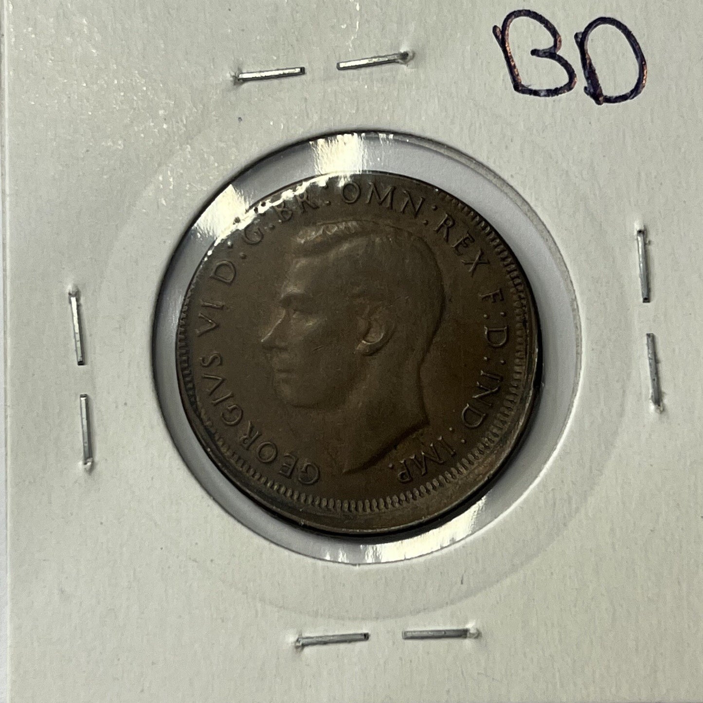 1947 Half Penny Coin - Off Centre Misstrike Error Lip - Scarce Predecimal Collar