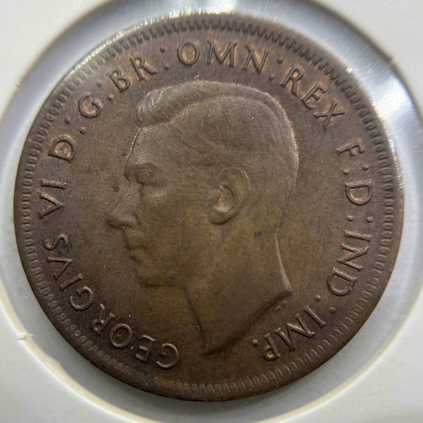 1943 Half Penny Coin - almost Uncirculated - George VI Predecimal Australian