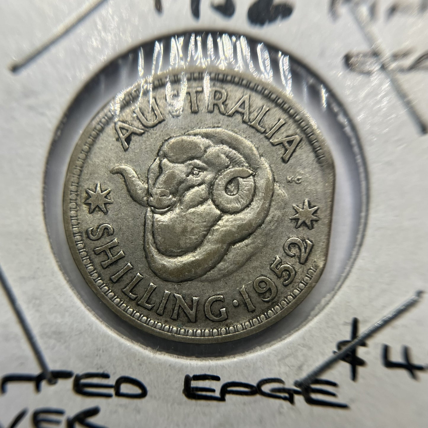 1952 Shilling Error Coin - Straight Clipped Planchet - Silver George VI