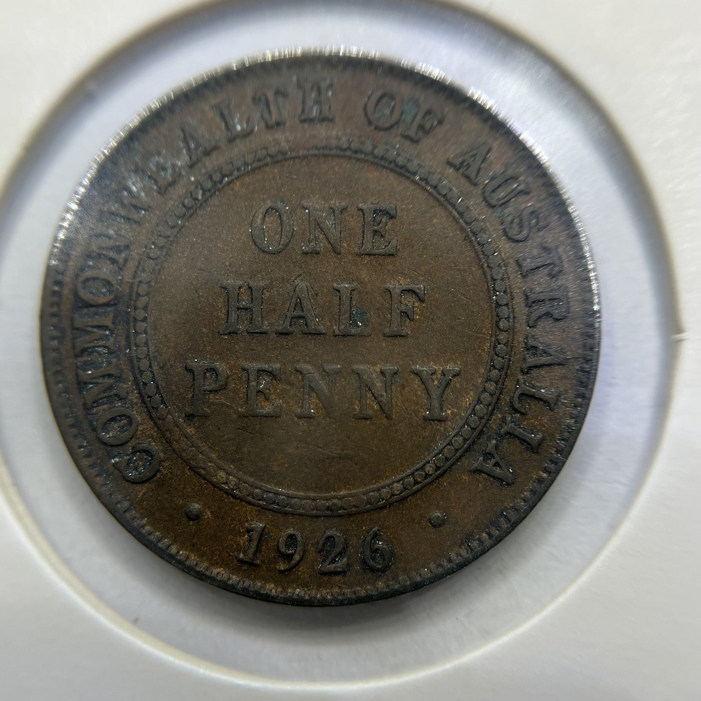 1926 Half Penny Error Coin - Half Moon and Pig Tail Fine - Predecimal George V