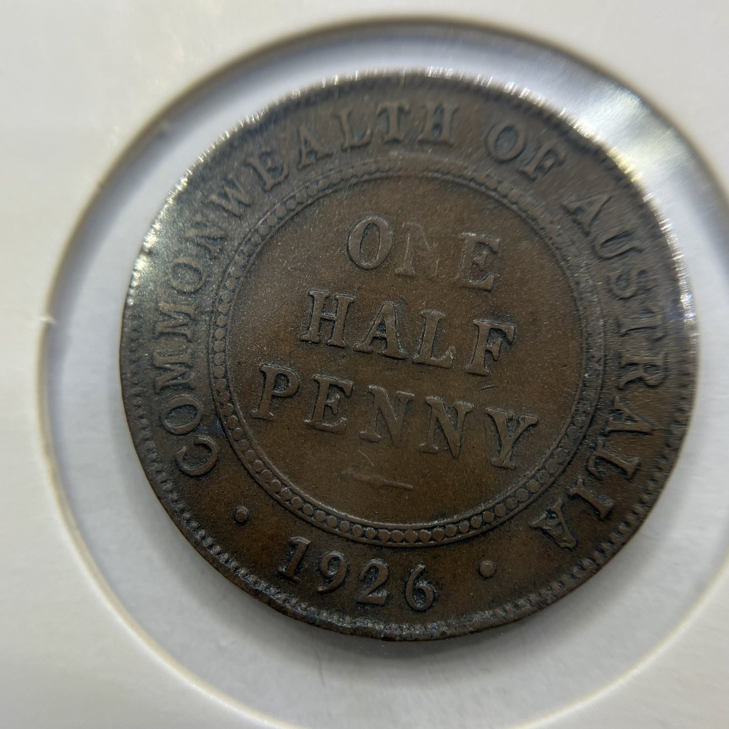 1926 Half Penny Error Coin - Half Moon VG - Predecimal George V