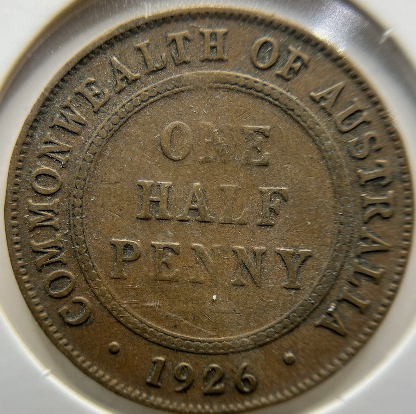 1926 Half Penny Error Coin - Half Moon and Pig Tail VG - Predecimal George V