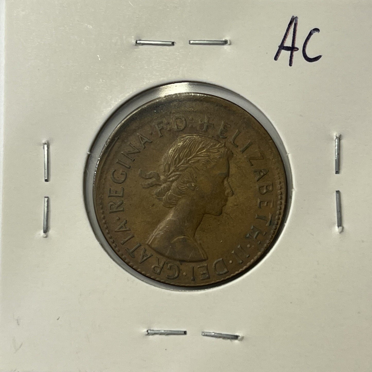 1959 Half Penny Coin - BroadStrike Misstrike Error +Lip Scarce Predecimal Collar