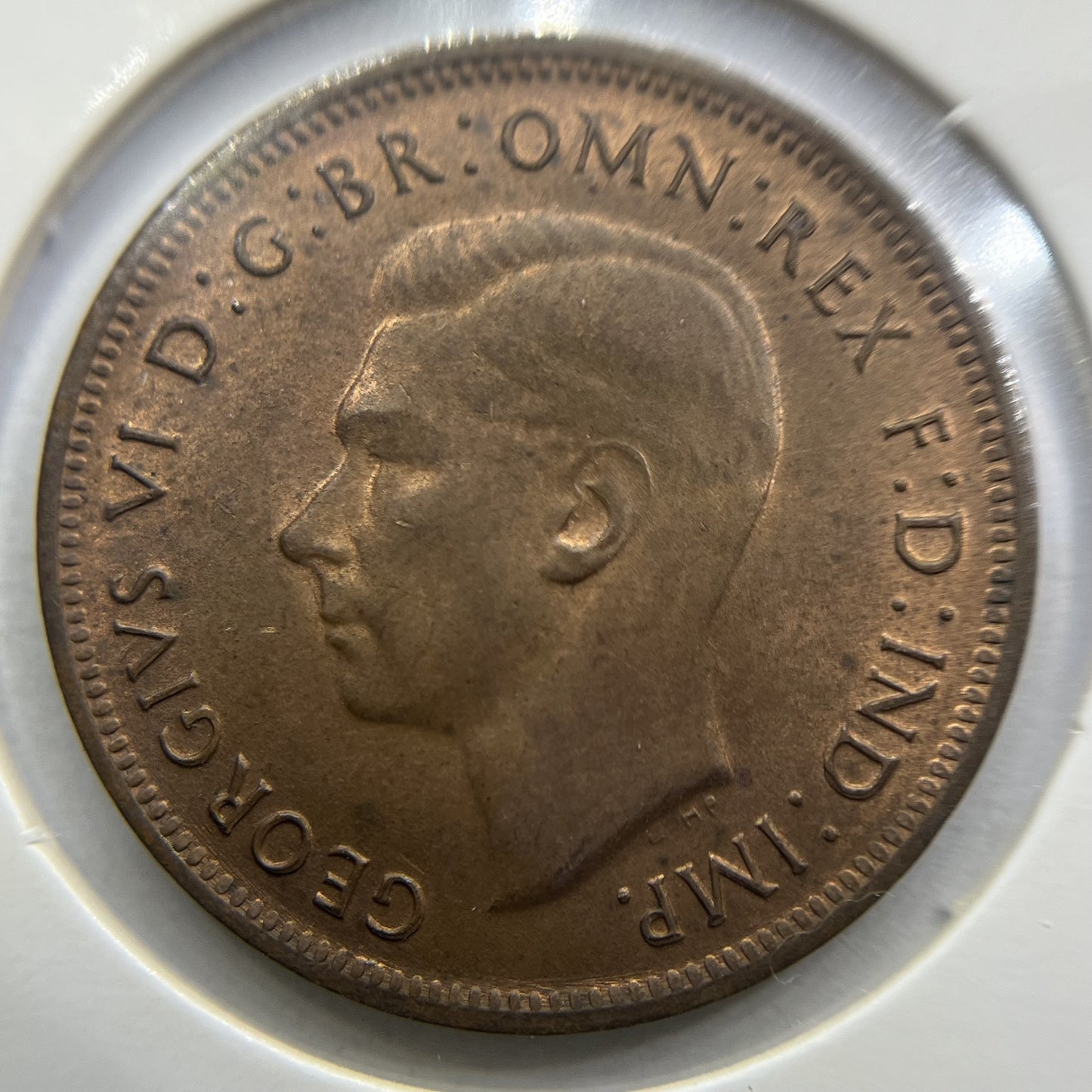 1943 Half Penny Coin - Uncirculated Red - George VI Predecimal Australian