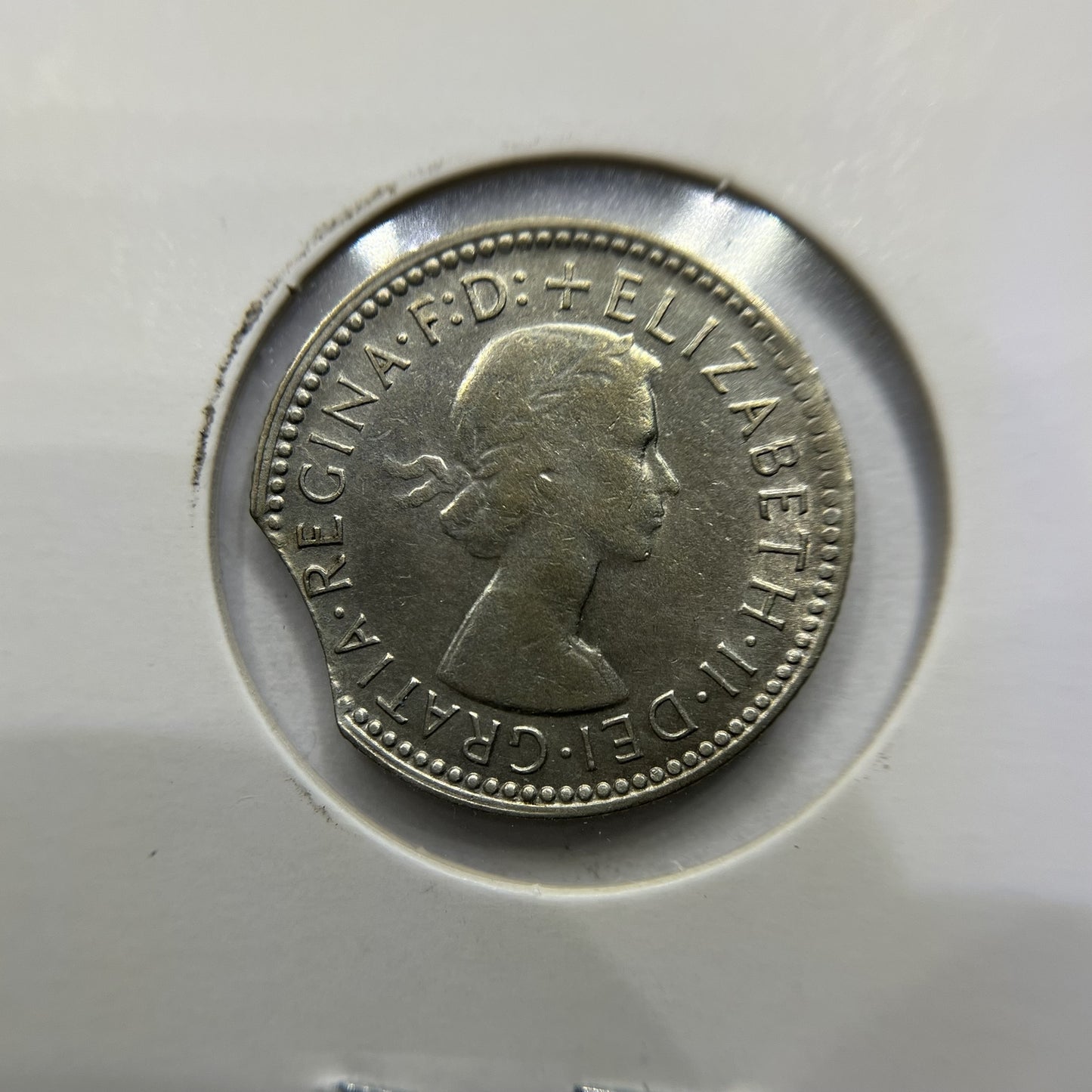 1960 Sixpence Error Coin - Large Clipped Planchet Rim Bite - Silver Elizabeth II
