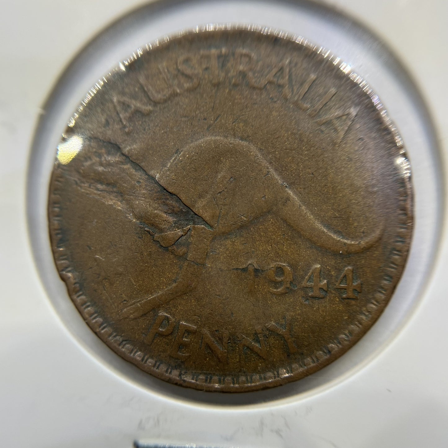 1944 Penny Coin - Planchet Peel Flaw Error Good - George VI Australia