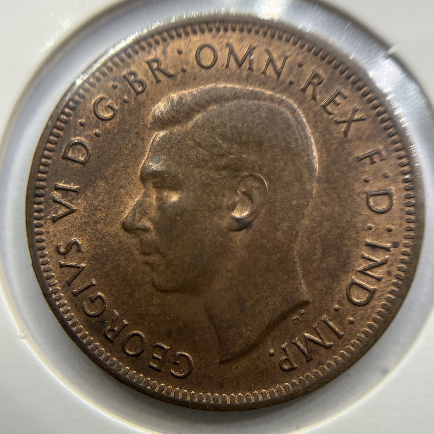 1943 Half Penny Coin - Uncirculated Red - George VI Predecimal Australian