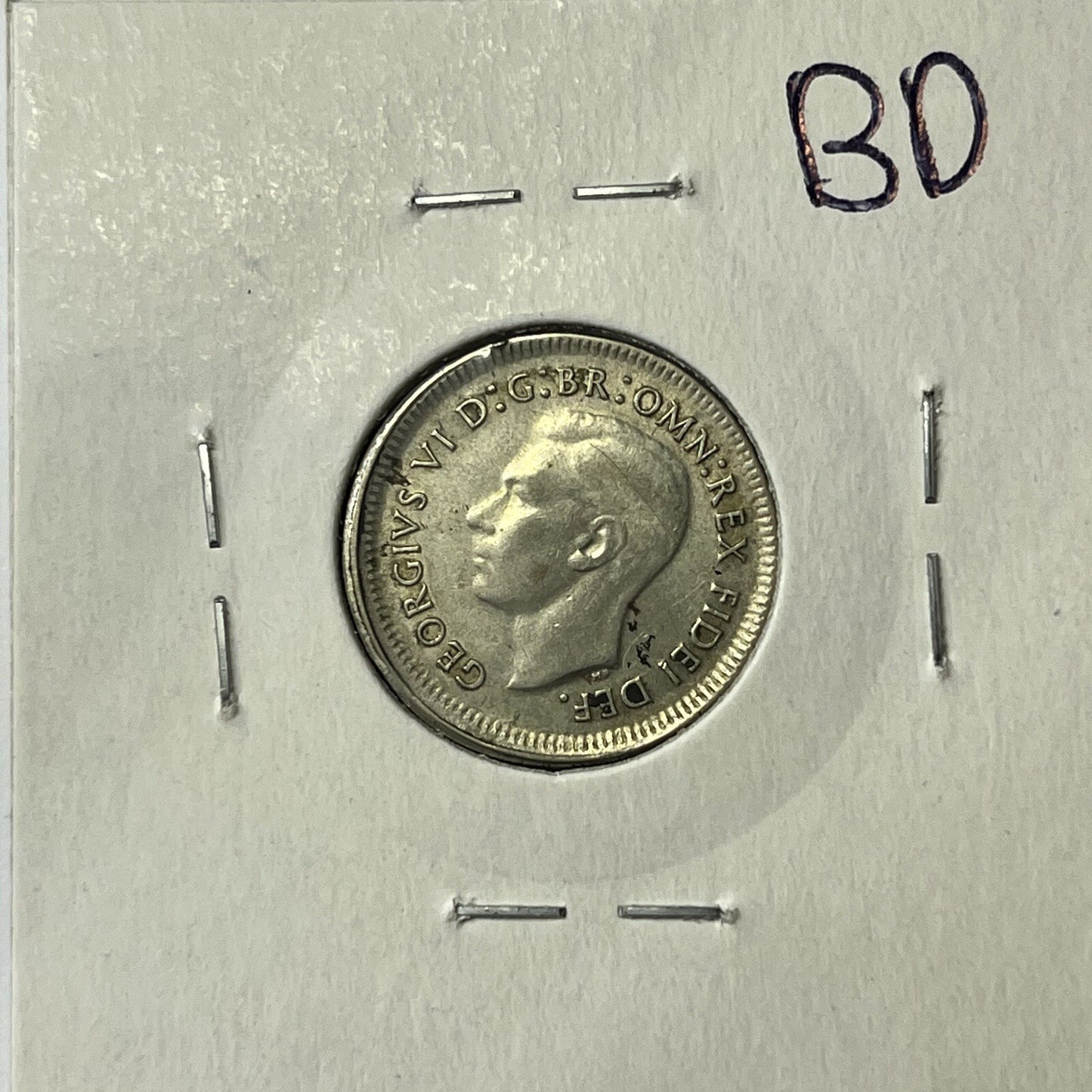 1952 Sixpence Coin - BroadStrike Misstrike Error - Silver Scarce Collar