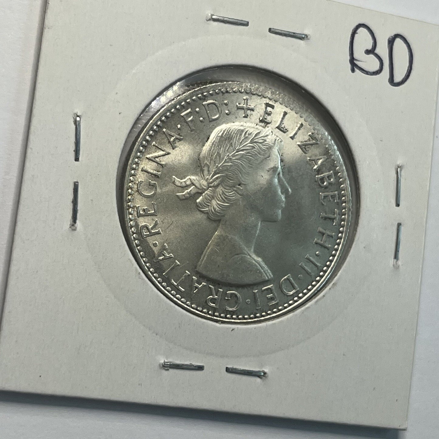 1963 Florin Coin - UNC Off Centre Misstrike Error LIP - Scarce Predecimal Collar