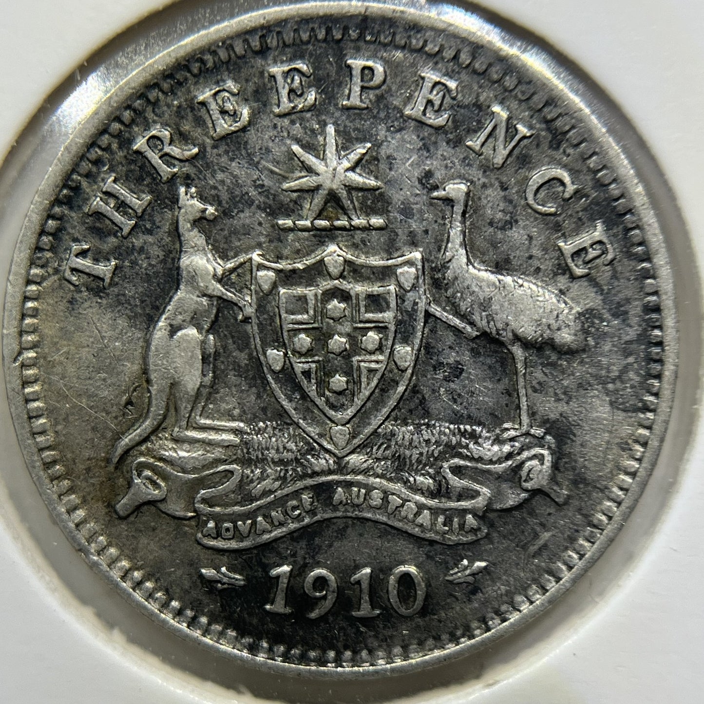 1910 Threepence Coin - good Very Fine Scratched - Silver Edward VI Australia