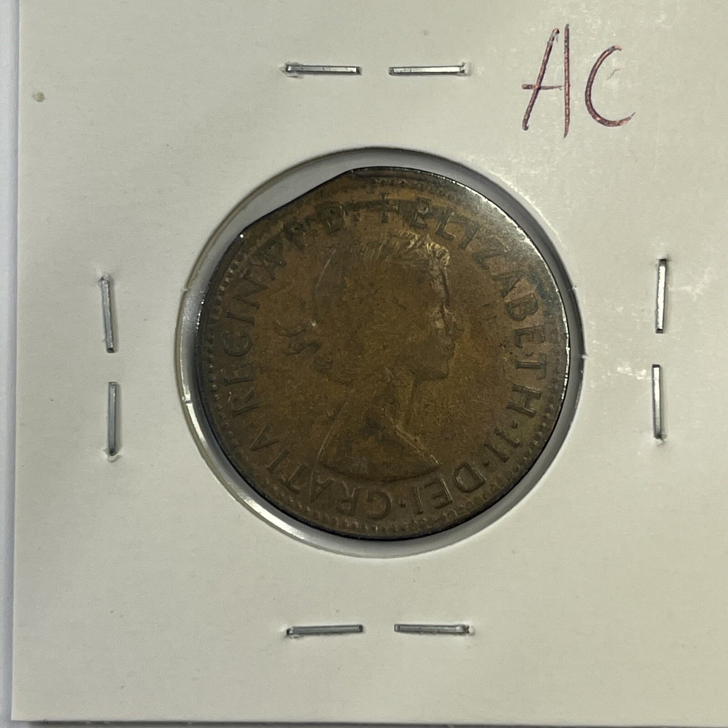 1964 Half Penny Coin - Clipped Planchet Rim Bite Error- Predecimal Straight Clip