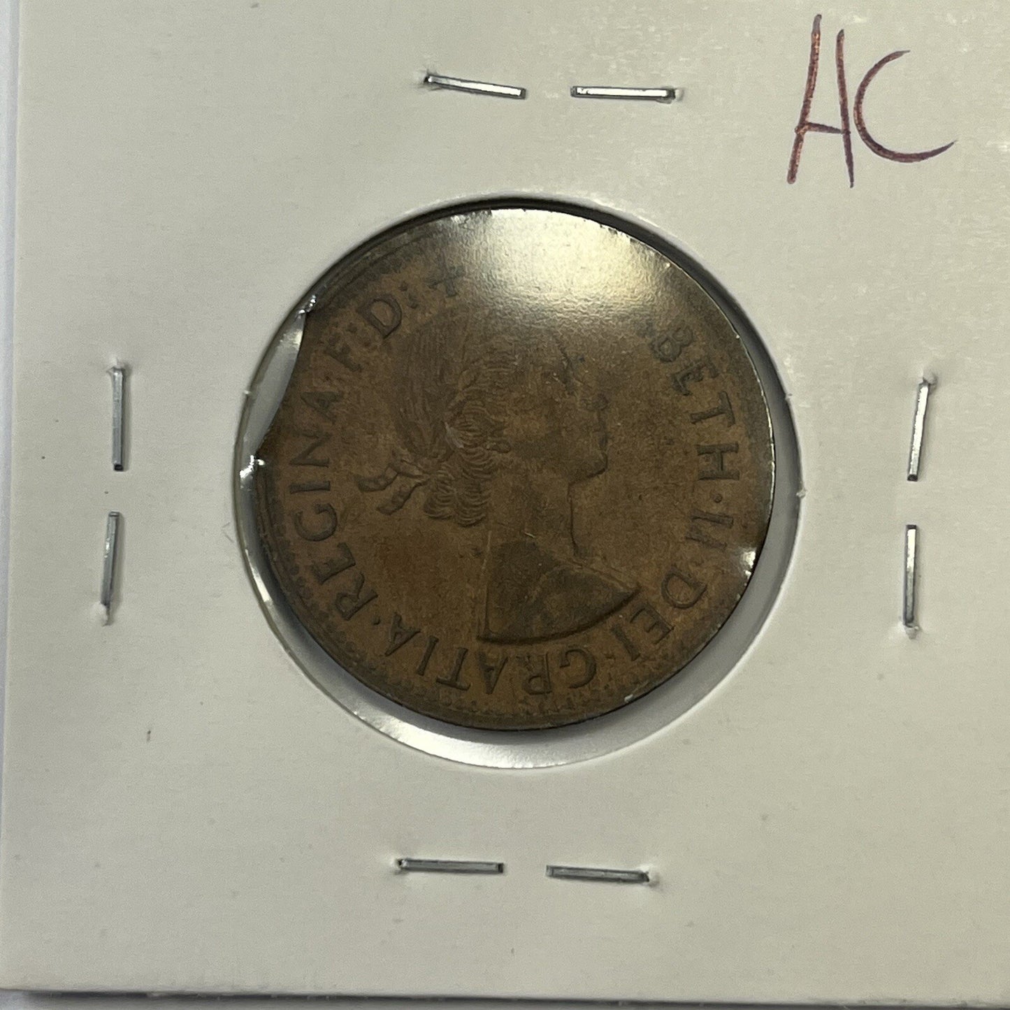 1961 Half Penny Coin - Clipped Planchet Rim Bite Error - Scarce Predecimal Clip