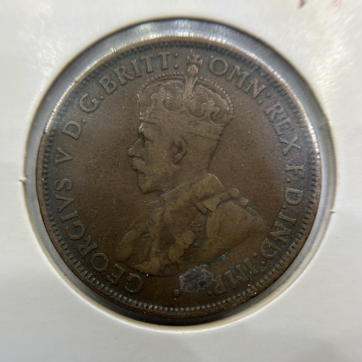 1916 Half Penny Error Coin - No I Under Scroll RARE Fine - George V