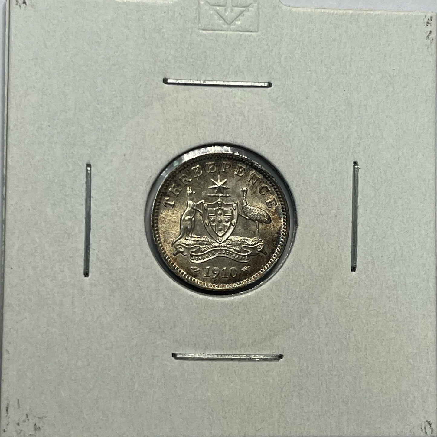 1910 Threepence Coin - Uncirculated Beautiful Toning - Silver Edward VII