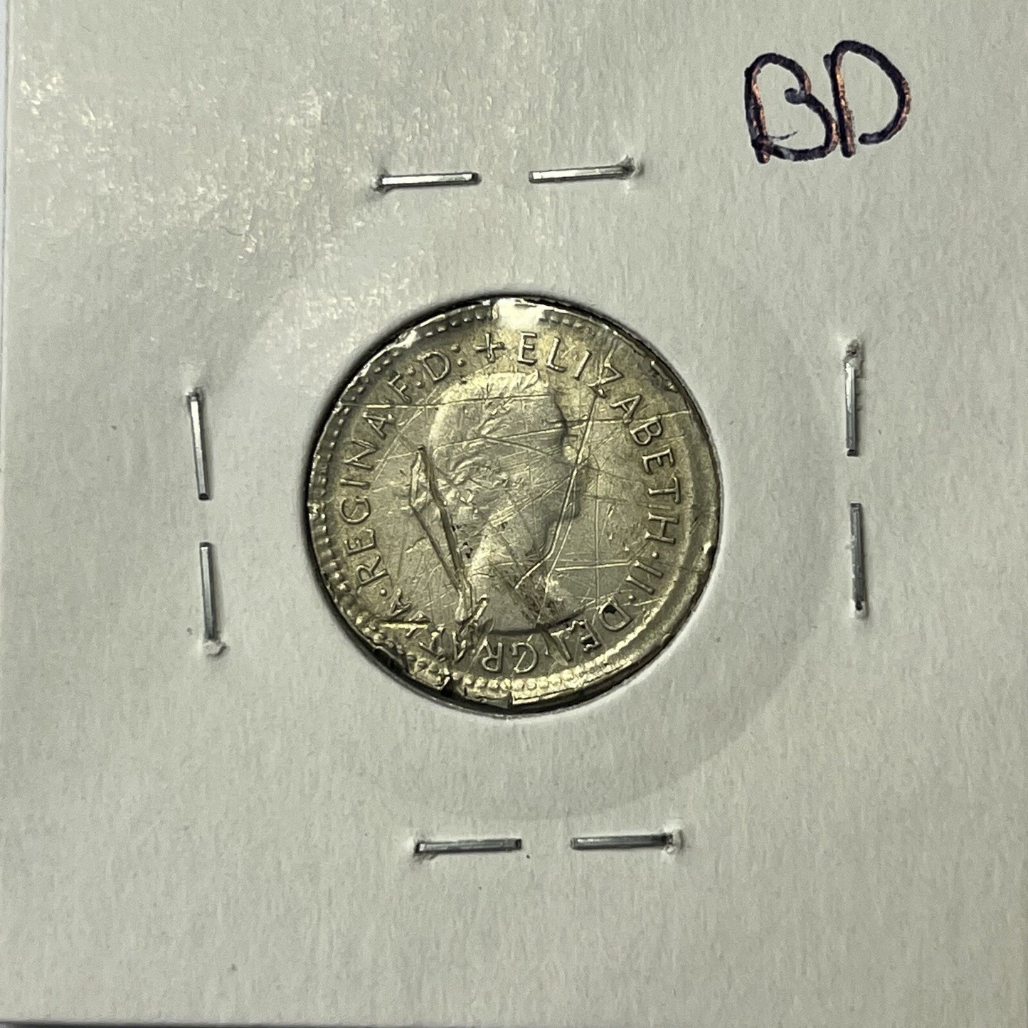 1962 Sixpence Coin - BroadStrike Misstrike Error - Silver Scarce Collar
