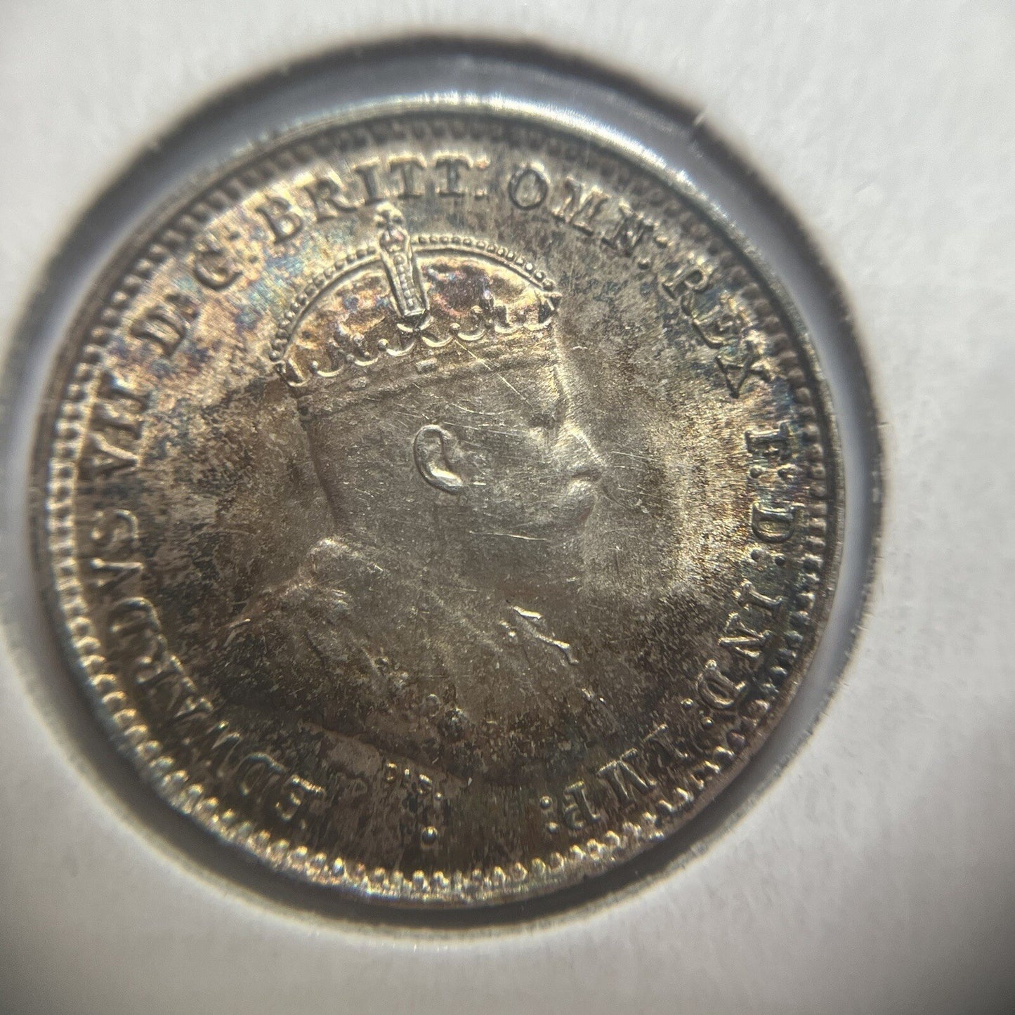 1910 Threepence Coin - Uncirculated Beautiful Toning - Silver Edward VII