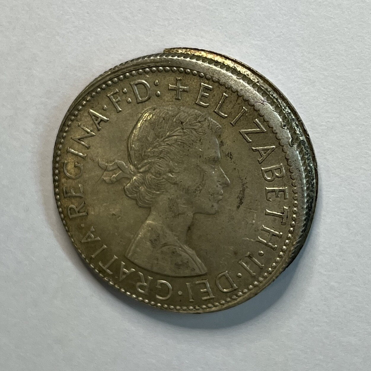 1961 Florin Coin - Off Centre Misstrike Error HUGE LIP Struck out of Collar