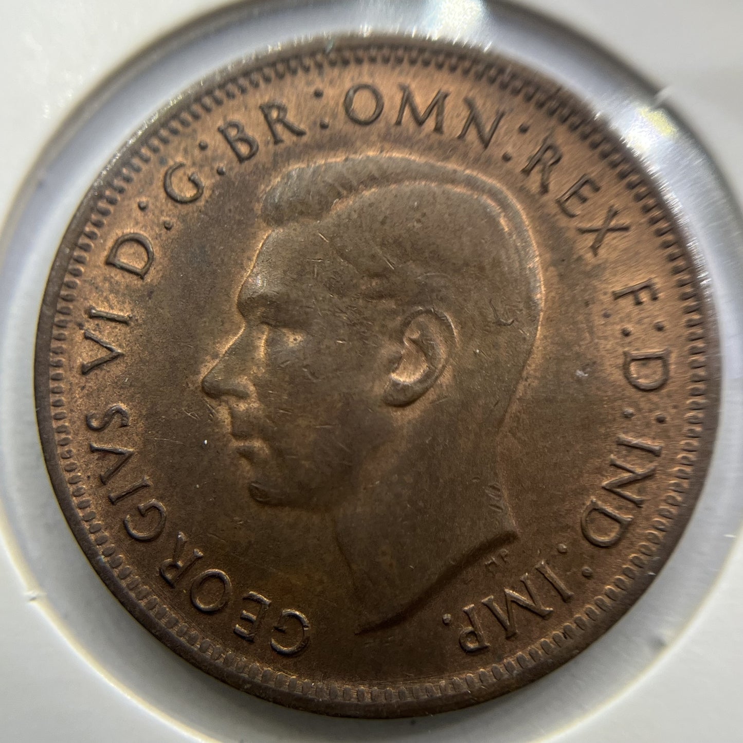1943 Half Penny Coin - almost Uncirculated - George VI Predecimal Australian